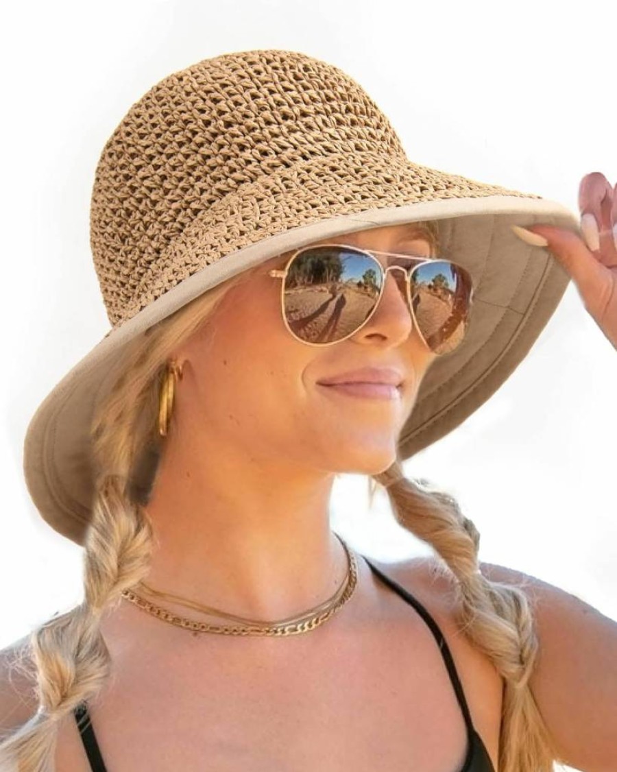 FURTALK Women's Summer Floppy Sun Hat with Wide Brim - UPF 50 Foldable & Packable Straw Beach Hat for Travel