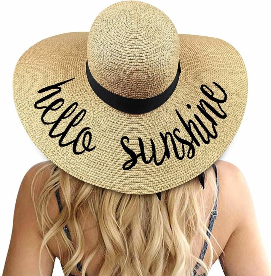 DRESHOW Women's Wide Brim Straw Sun Hat UPF 50+ Foldable Floppy Beach Hat for Summer