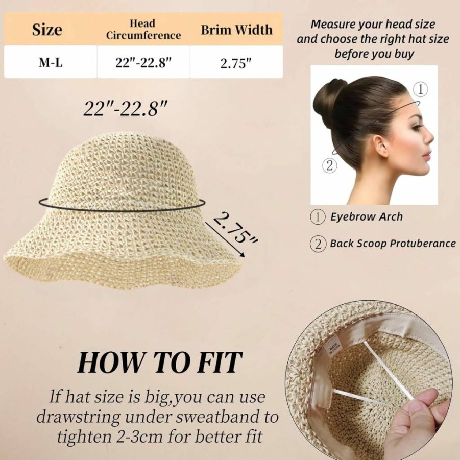 Askljeby Women's Foldable Wide Brim Straw Sun Hat - Floppy Beach Fedora for Summer Travel & Outdoor Packable Sun Protection