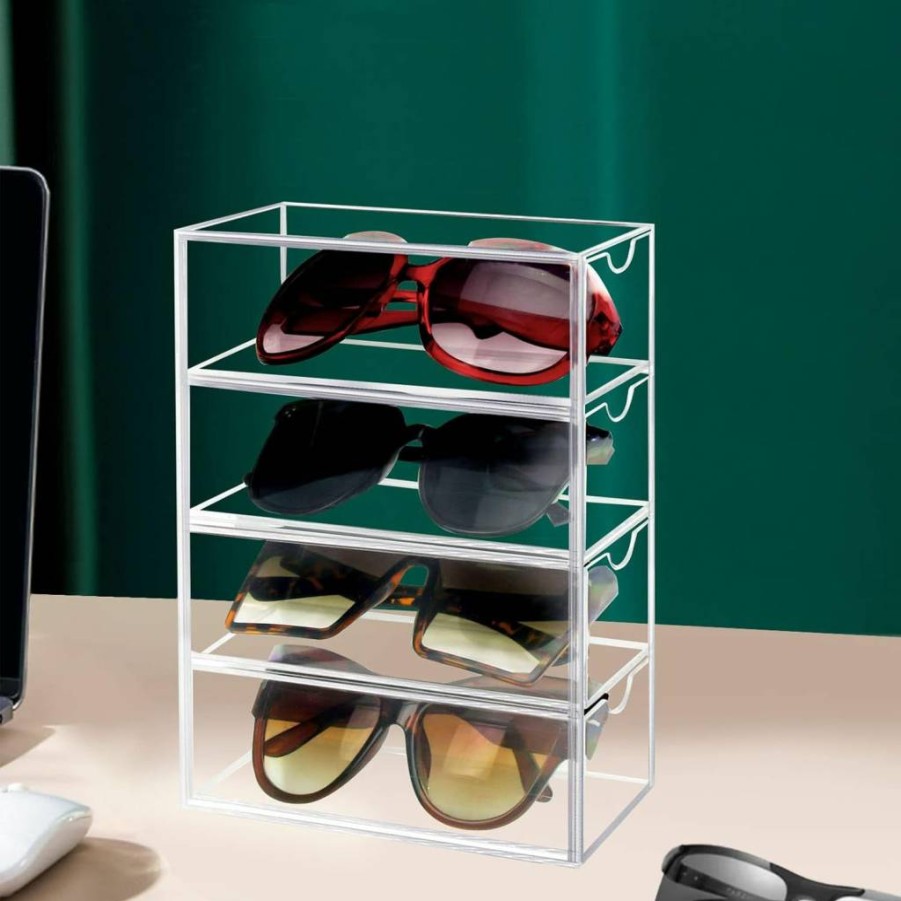 Tasybox Acrylic Eyeglass Organizer - 4-Drawer Clear Sunglasses Storage Case for Men & Women, Durable Eyewear Display Holder