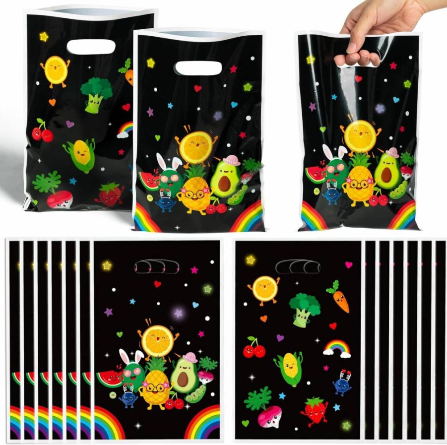 BHronony 50Pcs Tropical Fruit Goodie Bags for Birthday Party Favors - Watermelon, Strawberry, Pineapple Design Kids Gift Bags for Girls, Teens, Luau & Summer Decorations
