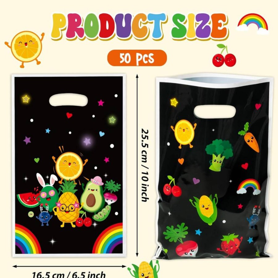 BHronony 50Pcs Tropical Fruit Goodie Bags for Birthday Party Favors - Watermelon, Strawberry, Pineapple Design Kids Gift Bags for Girls, Teens, Luau & Summer Decorations