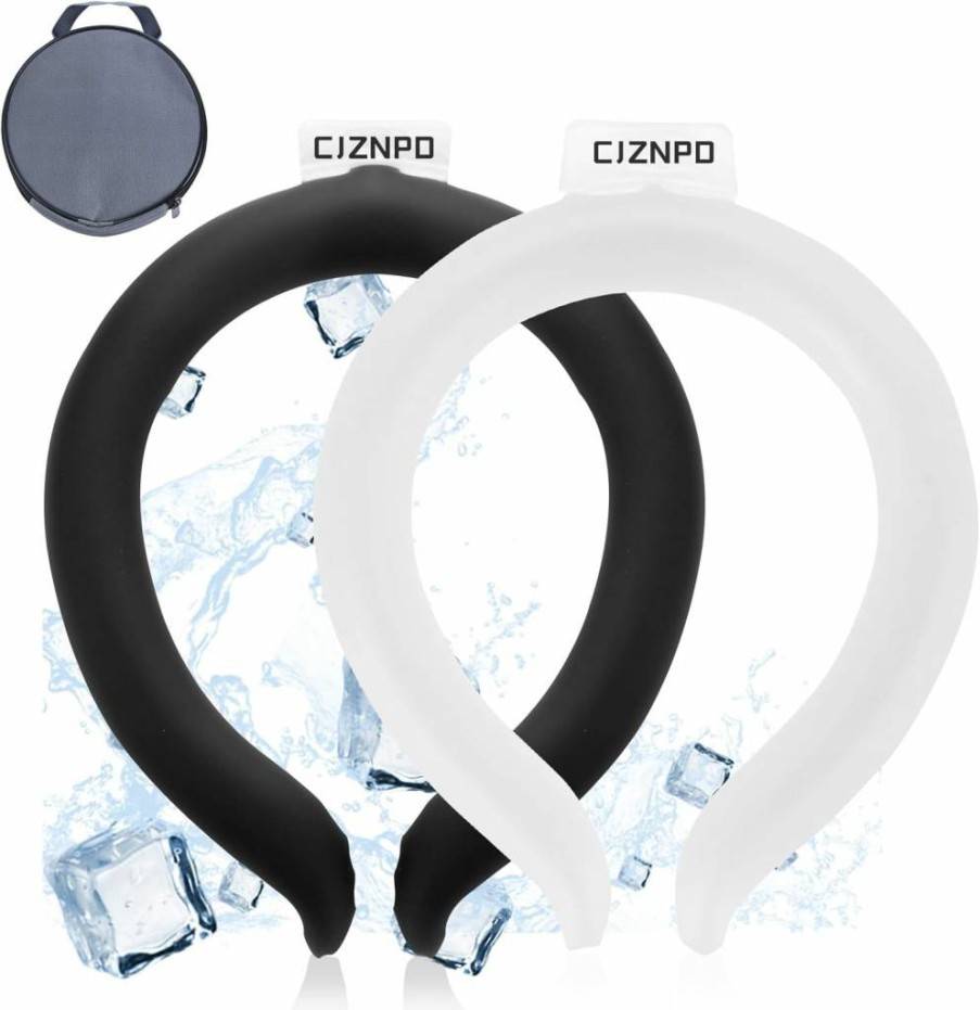 2Pcs CJZNPD Reusable Neck Cooling Tube with Insulated Bag - Wearable Ice Cooler Ring for Hot Weather, Summer Sports & Outdoor Activities (Blue & White)