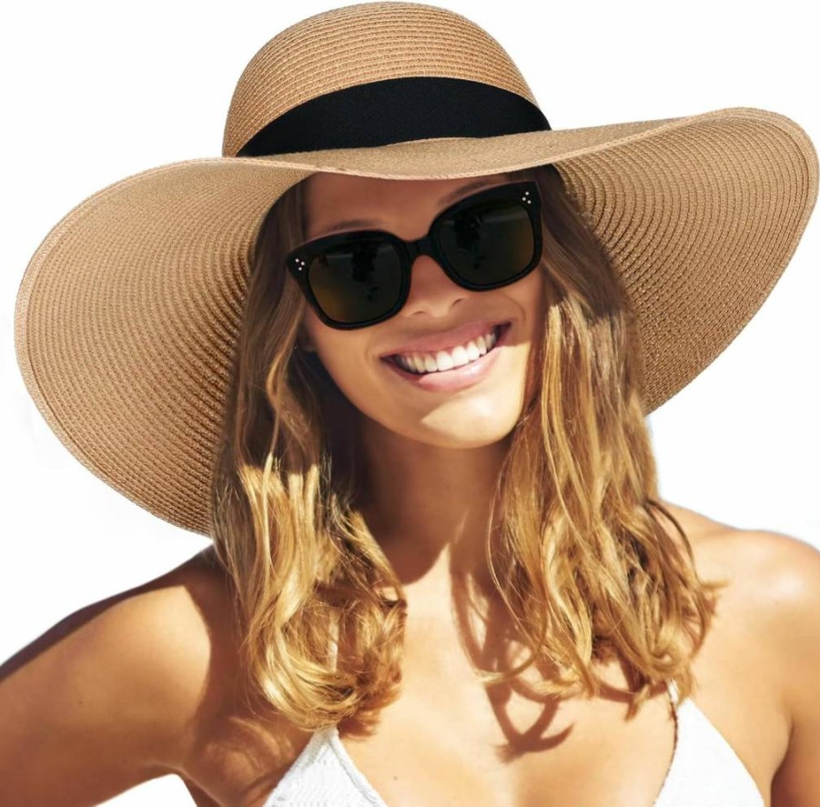 FURTALK Women's Wide Brim UPF 80 Sun Hat - Foldable Packable Floppy Straw Beach Hat for Summer