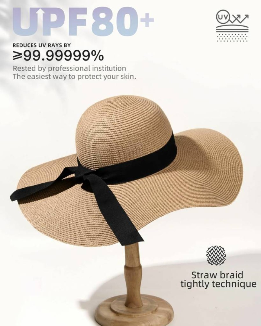 FURTALK Women's Wide Brim UPF 80 Sun Hat - Foldable Packable Floppy Straw Beach Hat for Summer