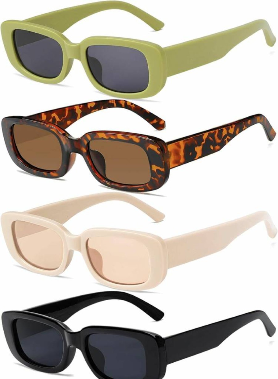 Tskestvy Retro Vintage Sunglasses for Women - 90s Y2K Small Square Rectangle Trendy Aesthetic Eyewear Accessories (4-Piece Set)
