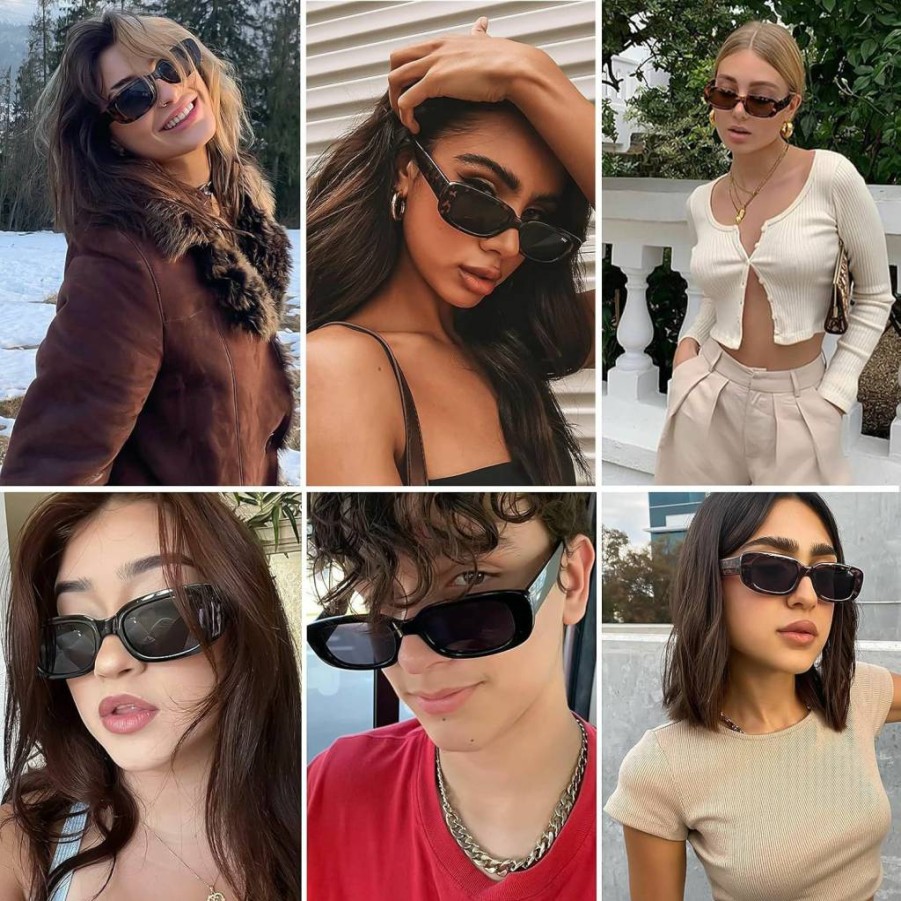 Tskestvy Retro Vintage Sunglasses for Women - 90s Y2K Small Square Rectangle Trendy Aesthetic Eyewear Accessories (4-Piece Set)