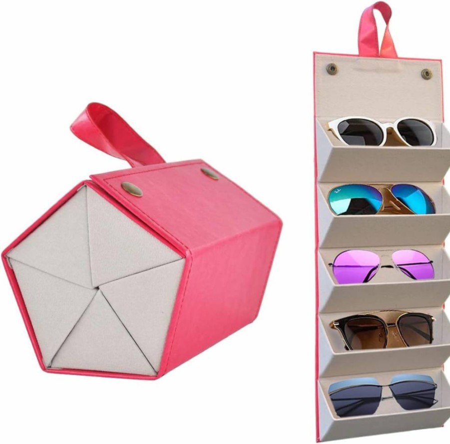 Kenpal Foldable 5-Slot Sunglasses Organizer Case - Portable Travel Storage Holder for Multiple Glasses (Beige)