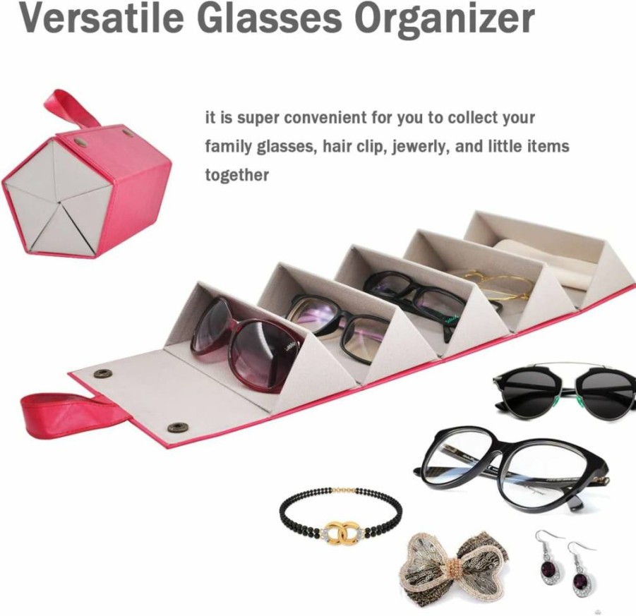 Kenpal Foldable 5-Slot Sunglasses Organizer Case - Portable Travel Storage Holder for Multiple Glasses (Beige)