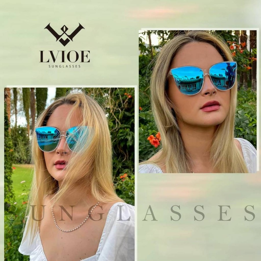 LVIOE Polarized Cat Eye Sunglasses for Women - Vintage Oversized UV Protection Sunglasses for Driving & Fishing