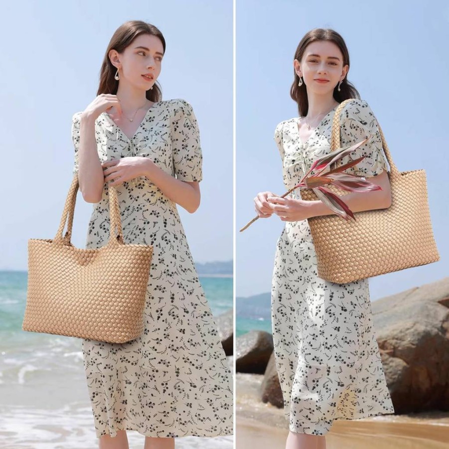 BOYATU Vegan Leather Woven Tote Bag for Women - Large Summer Beach Shoulder Bag Fashionable Travel Purse Handbags