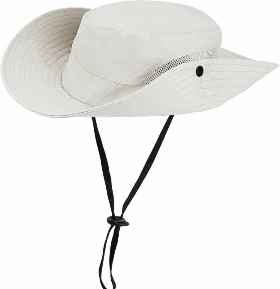 IZUS Women's UV Protection Wide Brim Summer Bucket Hat with Ponytail Hole - Breathable Mesh Classic Outdoor Sun Hat for Beach, Travel