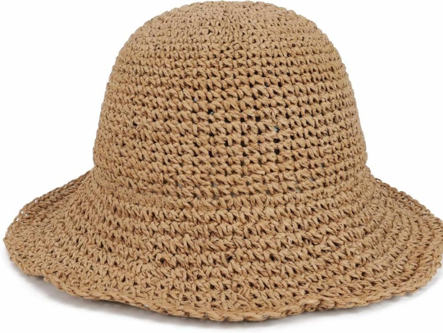Voilipex Women's Floppy Straw Sun Hat - Foldable Packable Wide Brim Beach Hat for Summer, Crochet Bucket Sun Hat