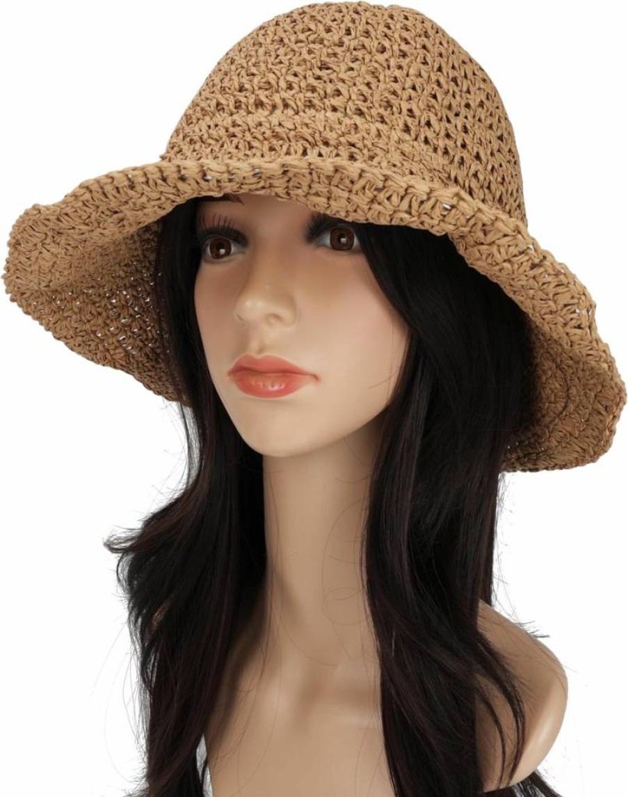 Voilipex Women's Floppy Straw Sun Hat - Foldable Packable Wide Brim Beach Hat for Summer, Crochet Bucket Sun Hat