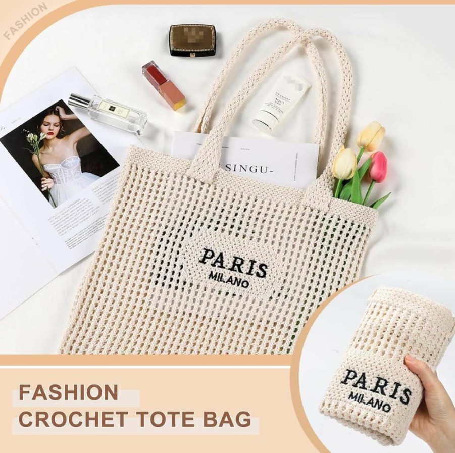 Sightor Crochet Mesh Beach Tote Bag for Women - Handmade Boho Summer Hobo Bag, Lightweight Knit Vacation Purse