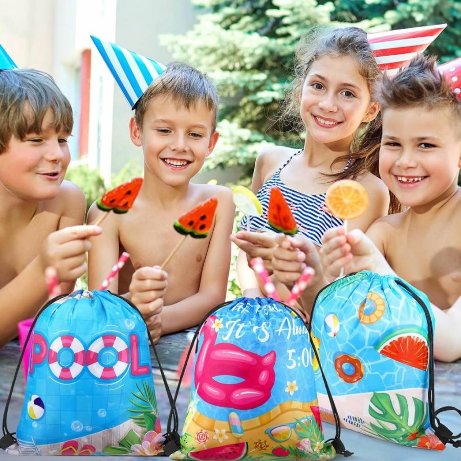 Sanwuta 18-Piece Pool Party Favor Bags - Summer Beach Drawstring Backpacks for Goodie Gifts & Party Decorations