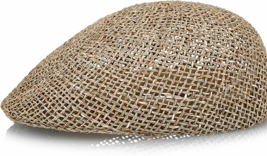 Brcus Men's Summer Straw Ivy Cap - Breathable Mesh Flat Hat for Driving & Outdoor Activities