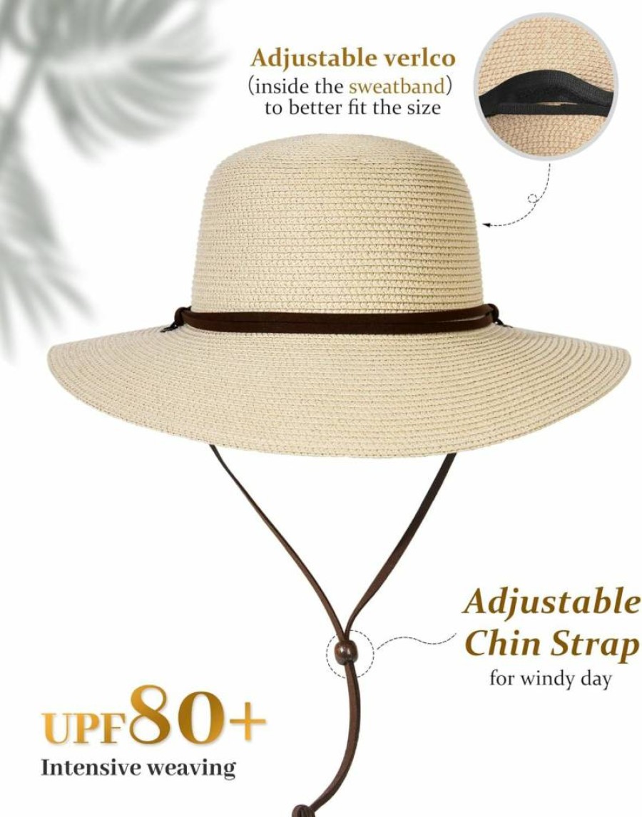 FURTALK Women's Summer Wide Brim Straw Sun Hat with Wind Lanyard UPF 50+ Beach Hat for Outdoor Activities