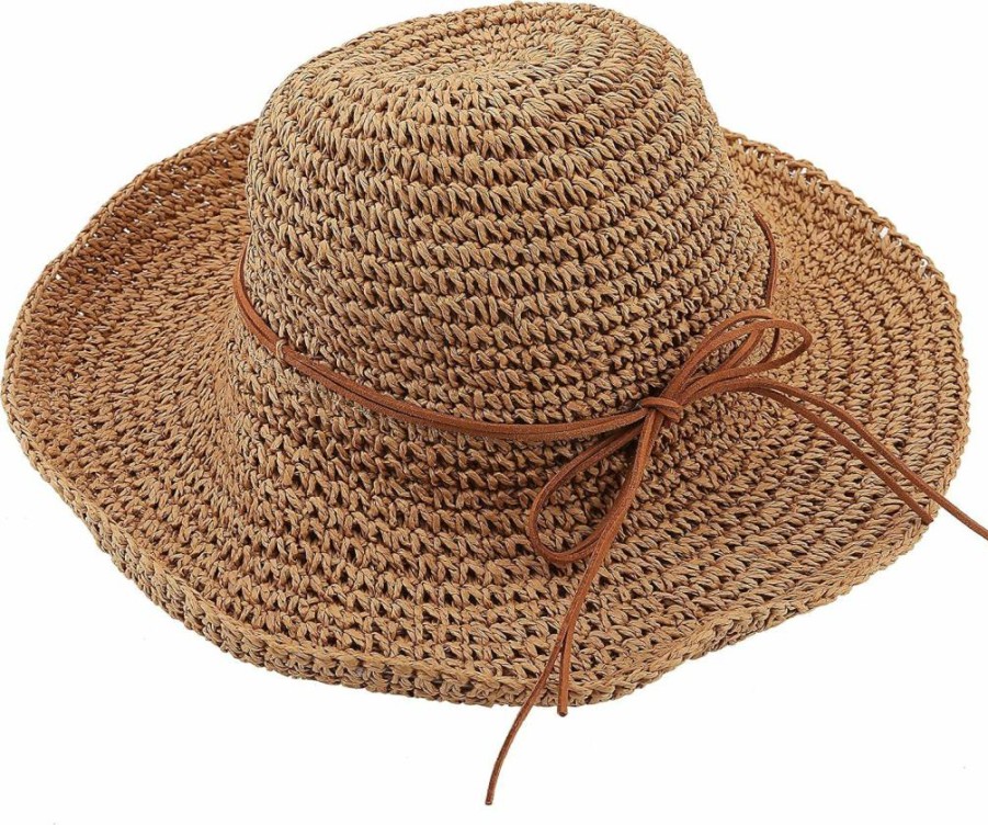 Urban CoCo Women's Foldable Wide Brim Straw Hat for Summer Beach Sun Protection