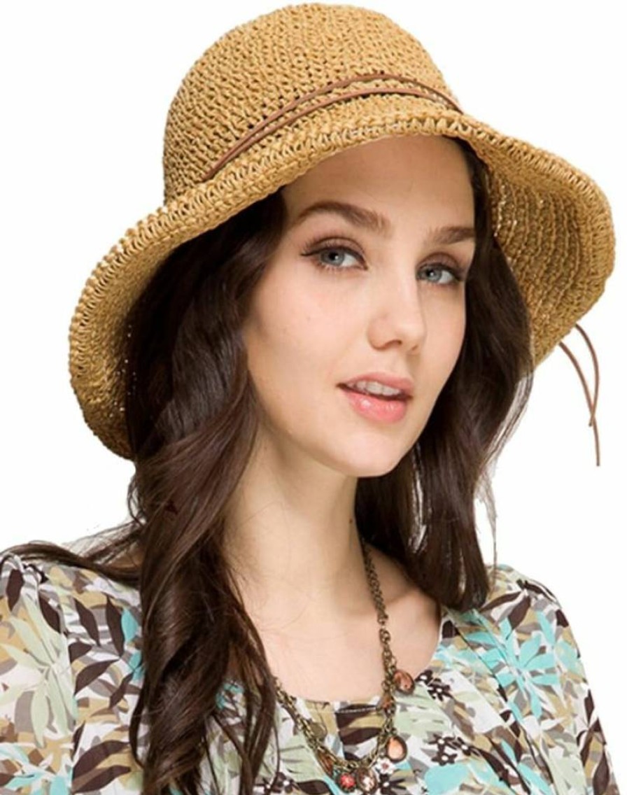 Urban CoCo Women's Foldable Wide Brim Straw Hat for Summer Beach Sun Protection