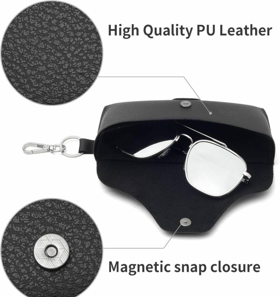 Face Shadow Semi-Hard PU Leather Eyeglasses Case with Belt Loop - Portable Glasses Holder for Men & Women - Protective Sunglasses Storage for Travel & Outdoor Work