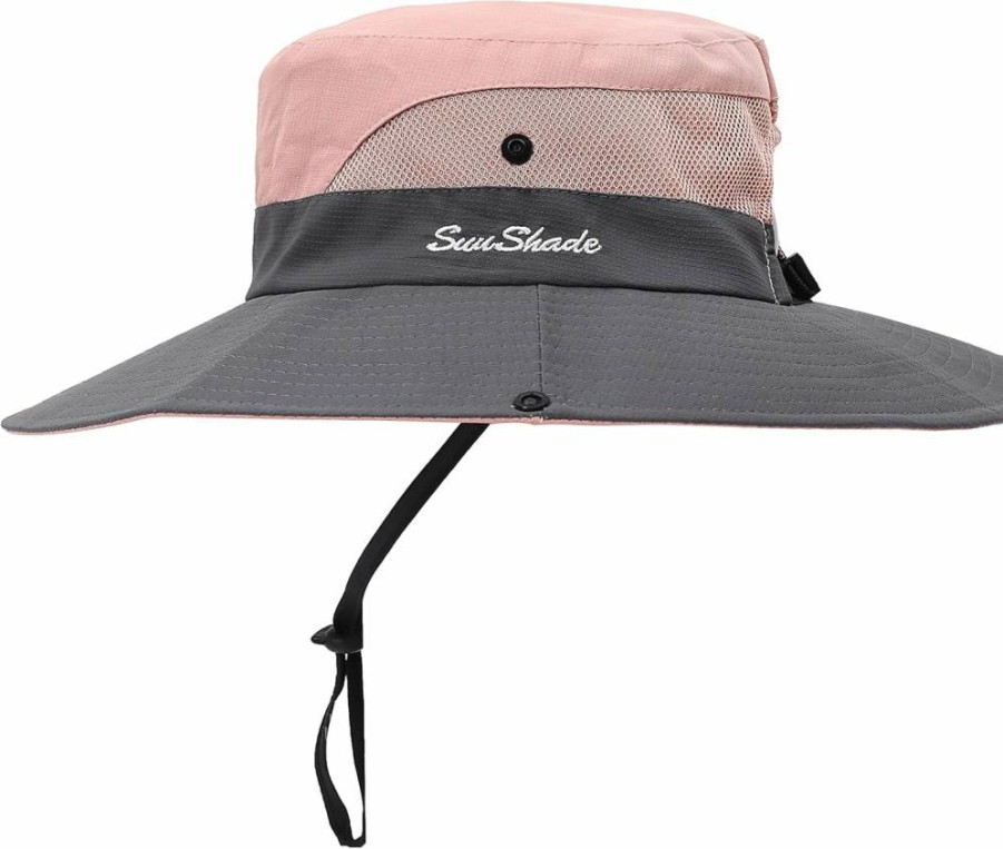 AEFSHAN Women's Summer Wide Brim Sun Hat - UPF 50+ UV Protection Beach Hat, Foldable Breathable Mesh Ponytail Bucket Hat for Outdoor Travel