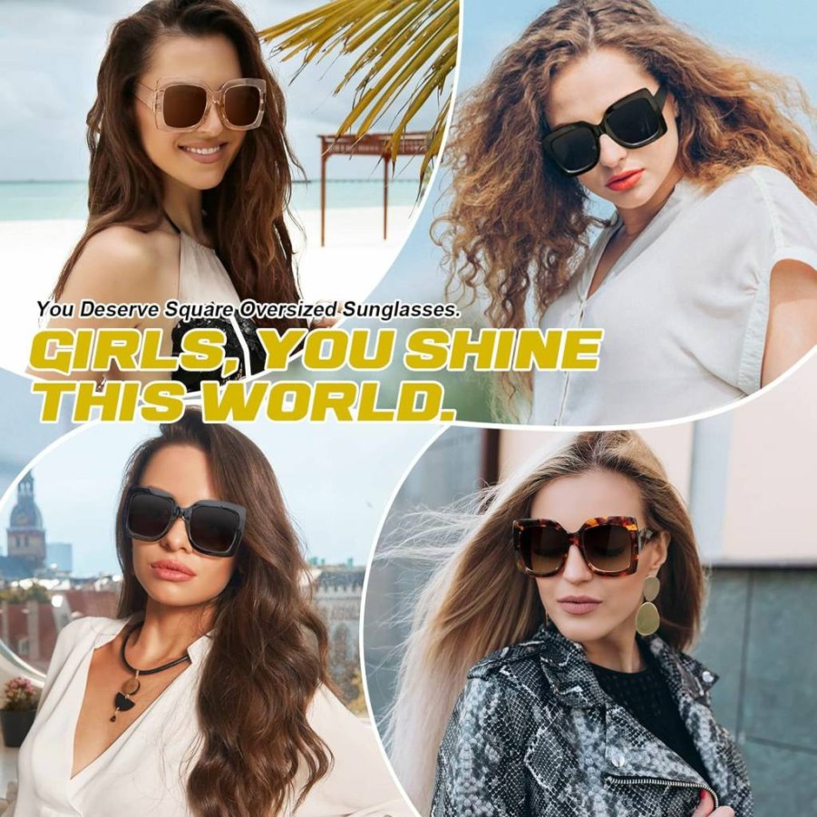 Amazon S904 Oversized Square Sunglasses for Women - Retro Vintage Trendy Shades with UV Protection