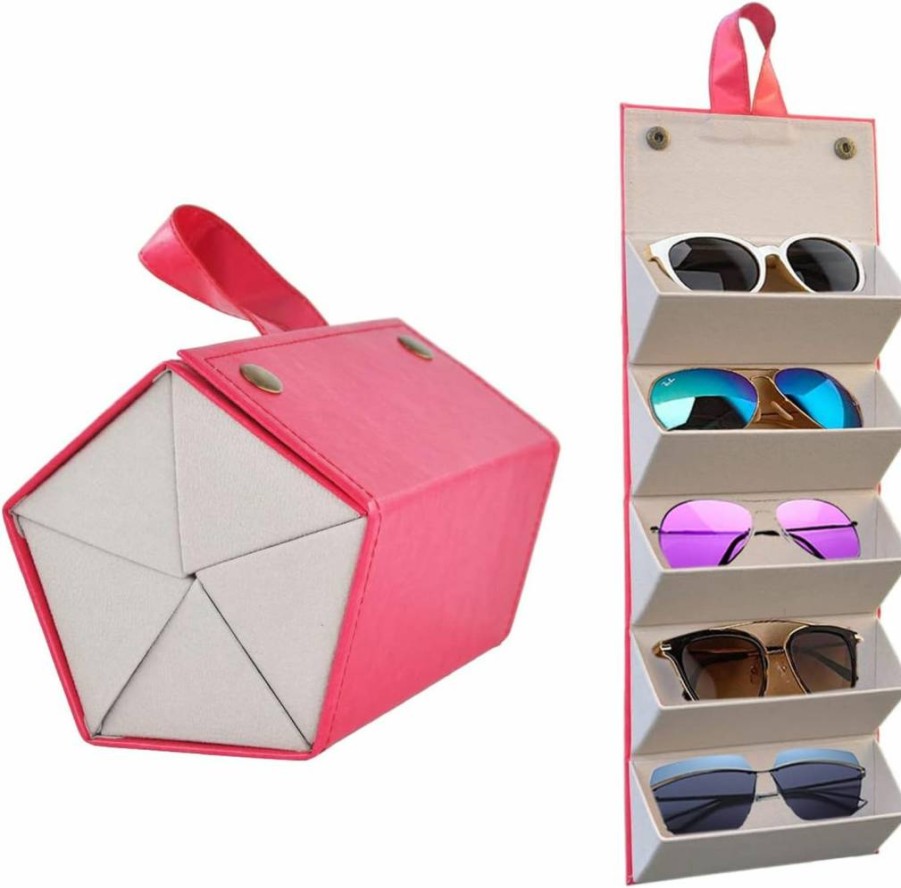 Kenpal Foldable 5-Slot Sunglasses Organizer Case - Portable Eyewear Storage Holder for Travel (Black)