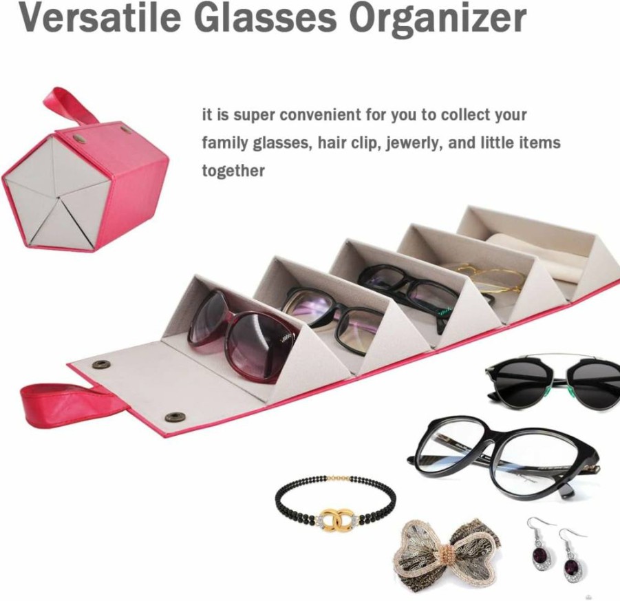 Kenpal Foldable 5-Slot Sunglasses Organizer Case - Portable Eyewear Storage Holder for Travel (Black)