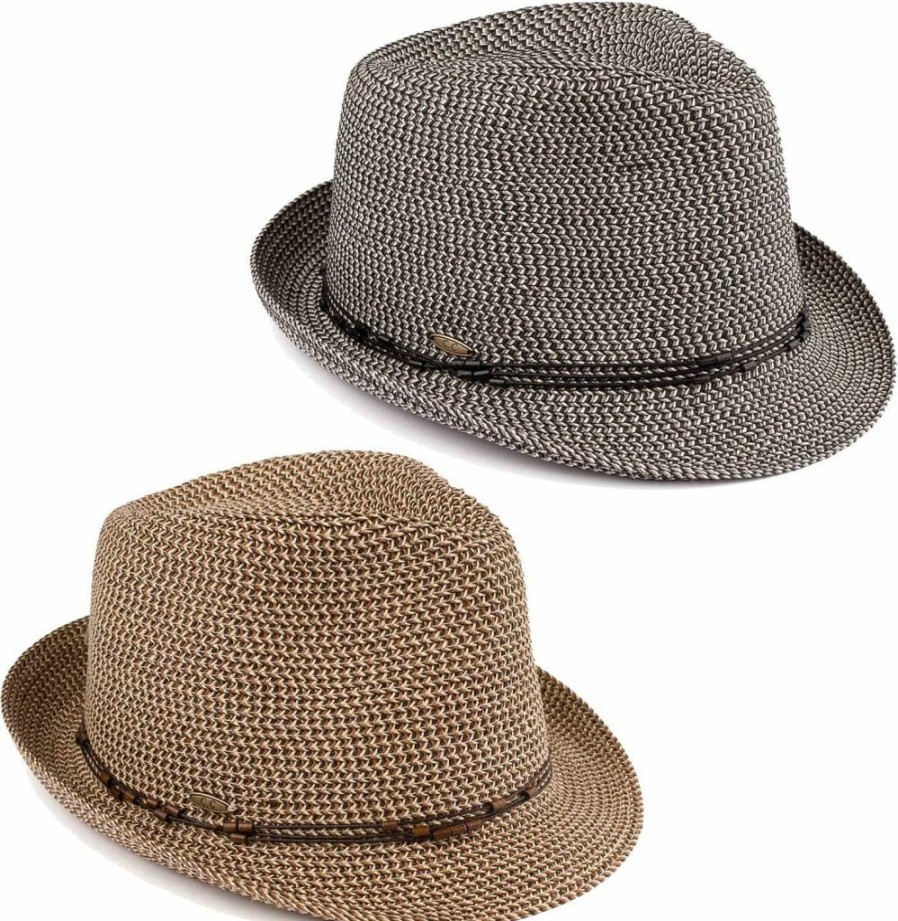 Funky Junque Women's Stylish Straw Fedora Hat with UPF 50+ Sun Protection & Woven Design - Short Brim Summer Sun Hat