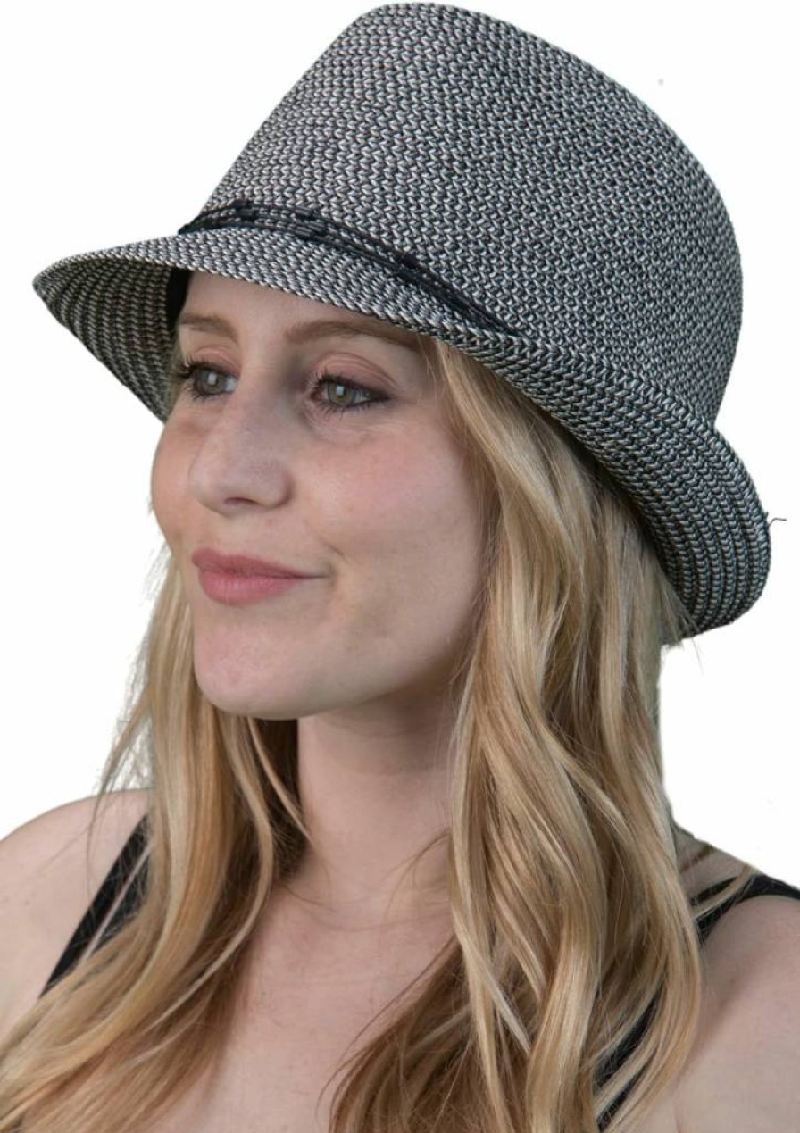 Funky Junque Women's Stylish Straw Fedora Hat with UPF 50+ Sun Protection & Woven Design - Short Brim Summer Sun Hat