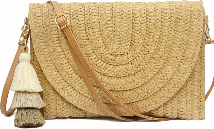 Aovtero Women's Straw Clutch Purse - Crossbody Beach Bag with Envelope Wallet Design for Summer Shoulder Carry