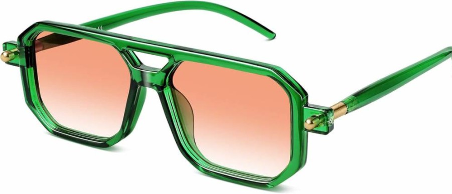 Kunchu Retro Aviator Sunglasses for Women & Men - 70s Vintage Square UV Protection Shades, Classic Pilot Sun Glasses for Unisex