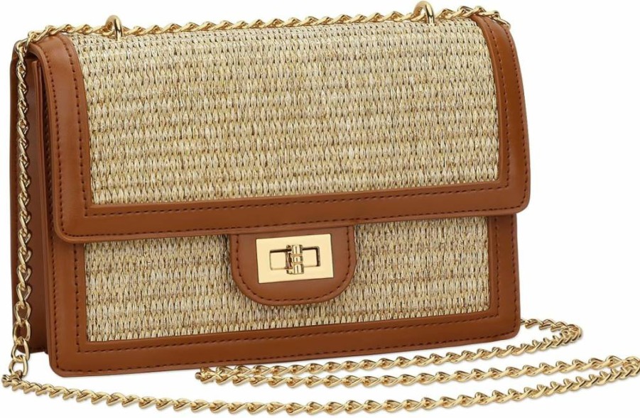 KKXIU Vegan Leather Straw Crossbody Bag for Women - Summer Beach Shoulder Purse & Fashion Handbag