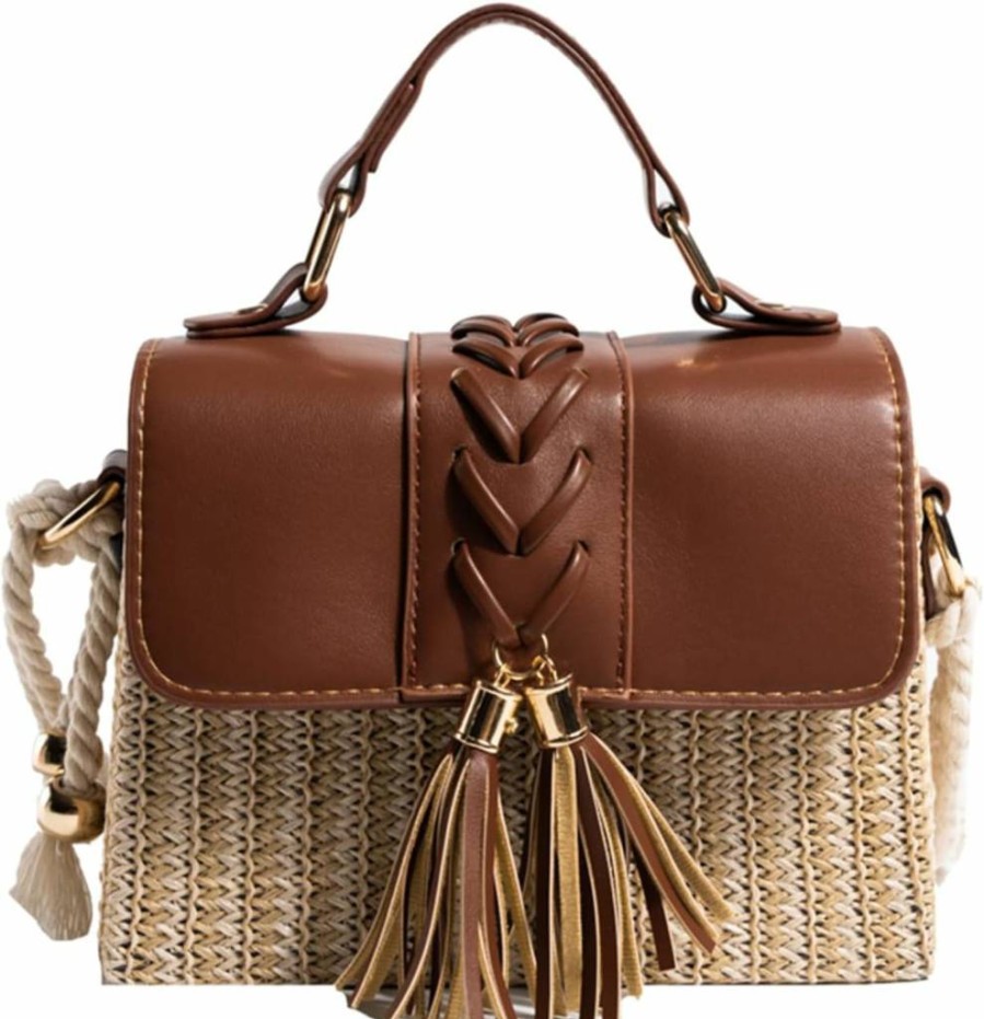 OWGSEE Women's Straw Woven Crossbody Bag - Summer Beach Purse & Vacation Clutch Handbag for Women