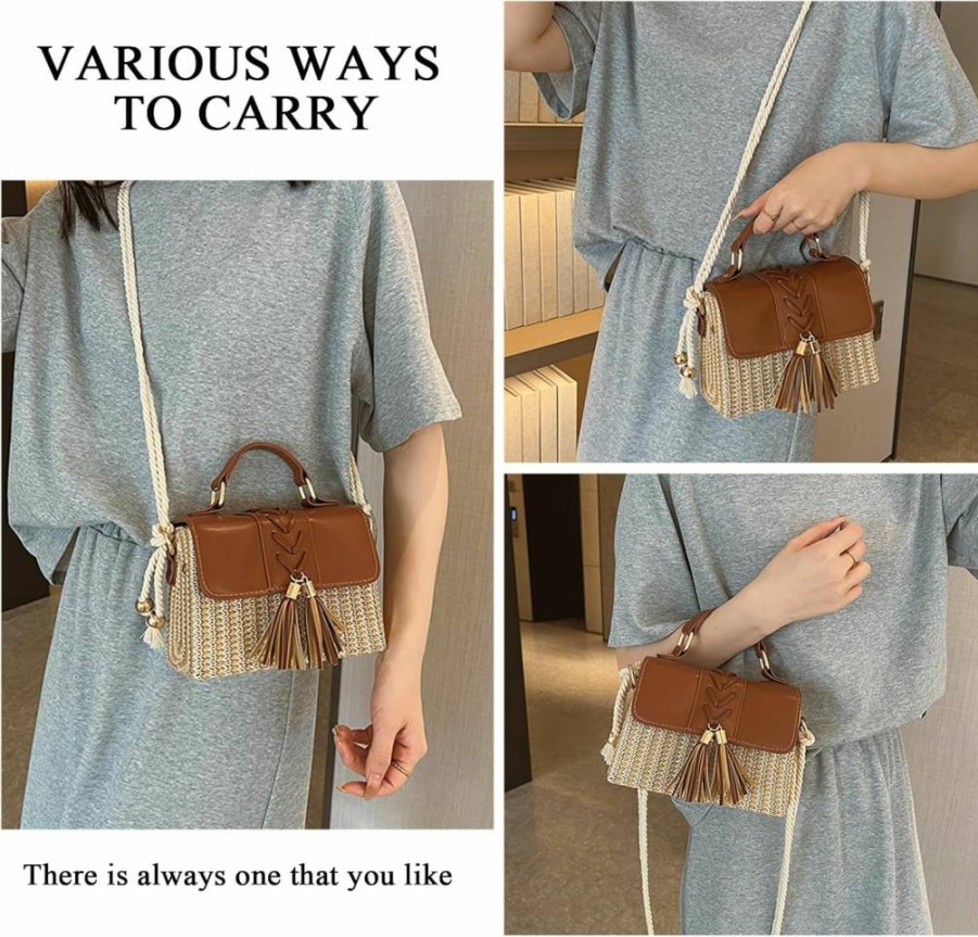 OWGSEE Women's Straw Woven Crossbody Bag - Summer Beach Purse & Vacation Clutch Handbag for Women