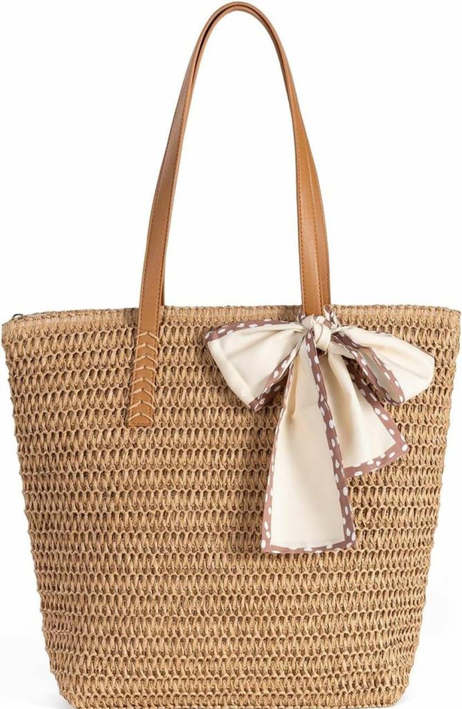 iSamzan Large Straw Beach Tote for Women - Handwoven Zippered Summer Purse, Lightweight Work & Travel Bag 2025