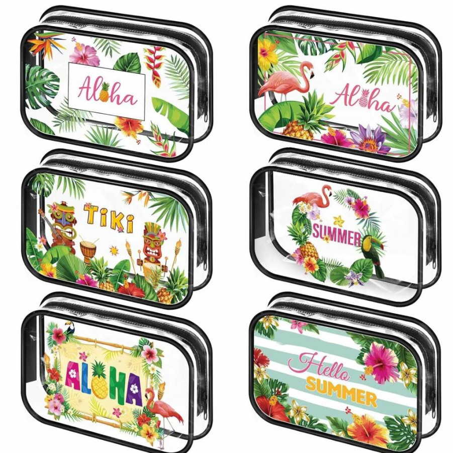 Capoda 6-Piece Waterproof PVC Toiletry Bag Set - Transparent Travel Cosmetic Organizer for Women, Beach & Business Travel Accessories, 6 Styles (Aloha Hawaiian Design)