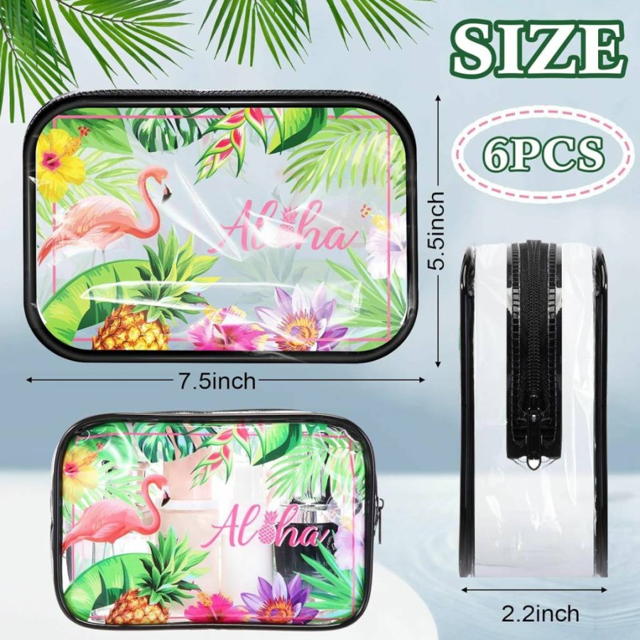 Capoda 6-Piece Waterproof PVC Toiletry Bag Set - Transparent Travel Cosmetic Organizer for Women, Beach & Business Travel Accessories, 6 Styles (Aloha Hawaiian Design)