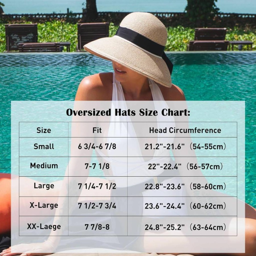 SIGGI Women's Summer Wide Brim Straw Fedora Hat UPF 50+ Packable Beach Sun Hat in Beige - Medium Size