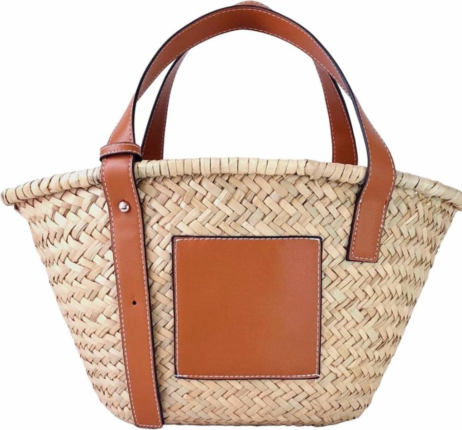 JAYAVENTURA Women's Straw Woven Tote Bag with PU Leather Handles - Hollow Design Summer Beach Purse & Handbag