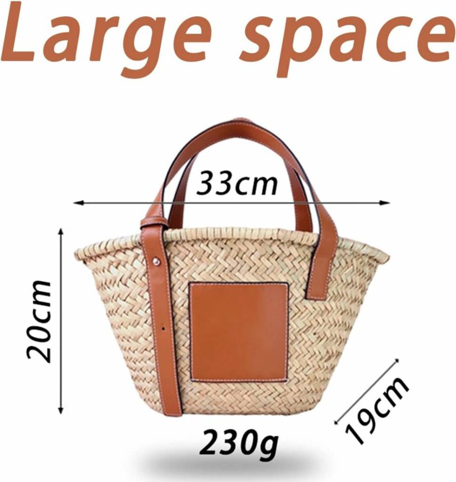 JAYAVENTURA Women's Straw Woven Tote Bag with PU Leather Handles - Hollow Design Summer Beach Purse & Handbag