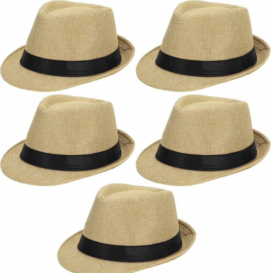 Ultrafun 5 Pack Summer Fedora Hats for Men & Women - Breathable Short Brim Panama Sun Hats for Beach & Outdoor Activities