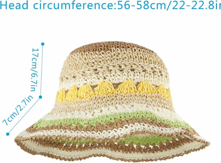Minache Foldable Wide Brim Crochet Straw Sun Hat for Women - Colorful Summer Beach Visor for Outdoor Activities