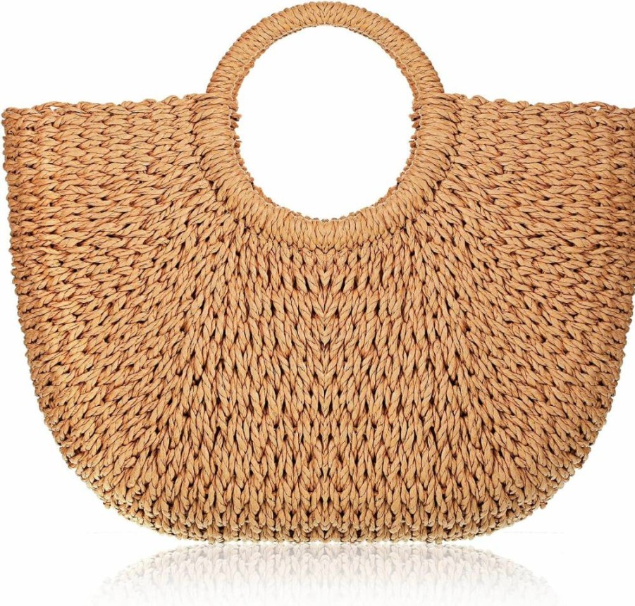 Frienda Handwoven Straw Tote Bag for Women - Eco-Friendly Beach Bag, Summer Rattan Handbag for Travel & Shopping