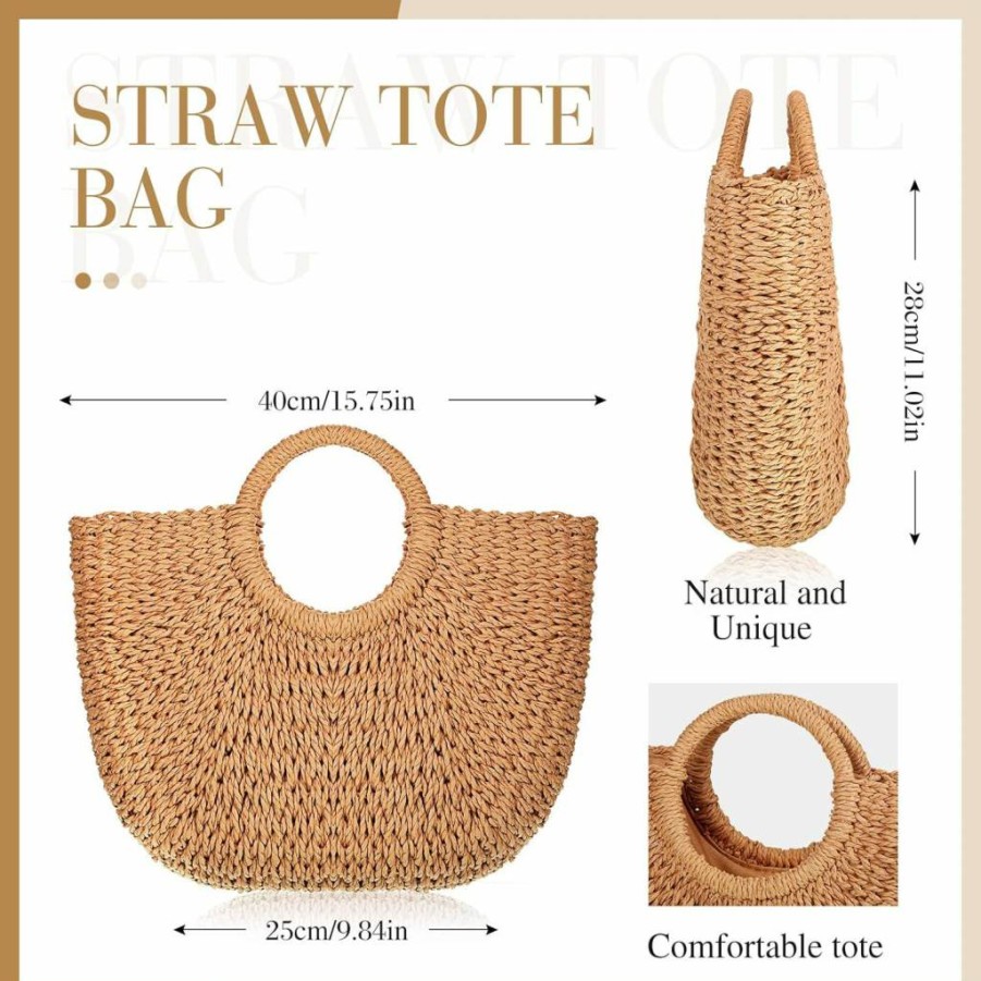 Frienda Handwoven Straw Tote Bag for Women - Eco-Friendly Beach Bag, Summer Rattan Handbag for Travel & Shopping
