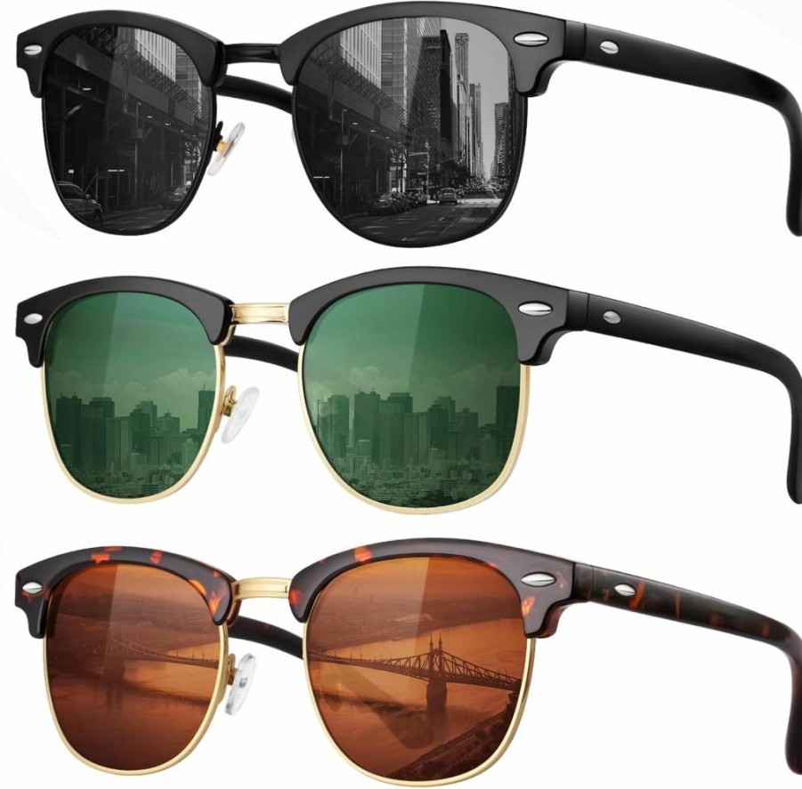 FURISHQI Retro Polarized Sunglasses for Men & Women – Classic Semi-Rimless UV400 Protection Sun Glasses