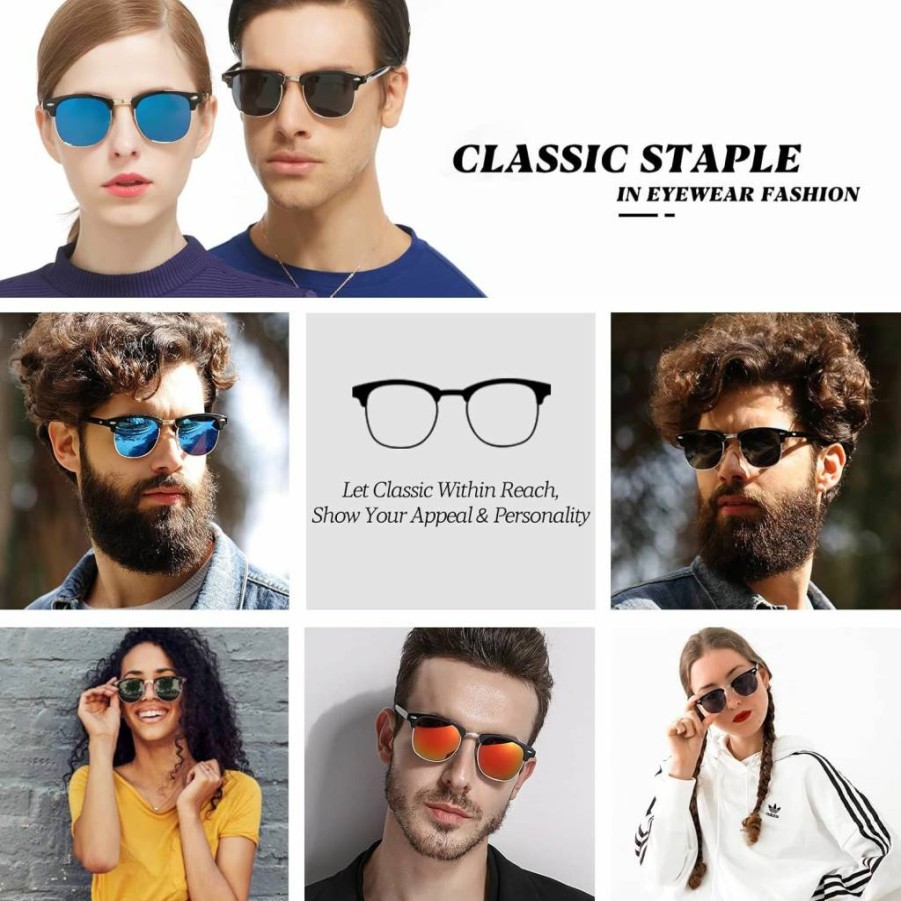 FURISHQI Retro Polarized Sunglasses for Men & Women – Classic Semi-Rimless UV400 Protection Sun Glasses