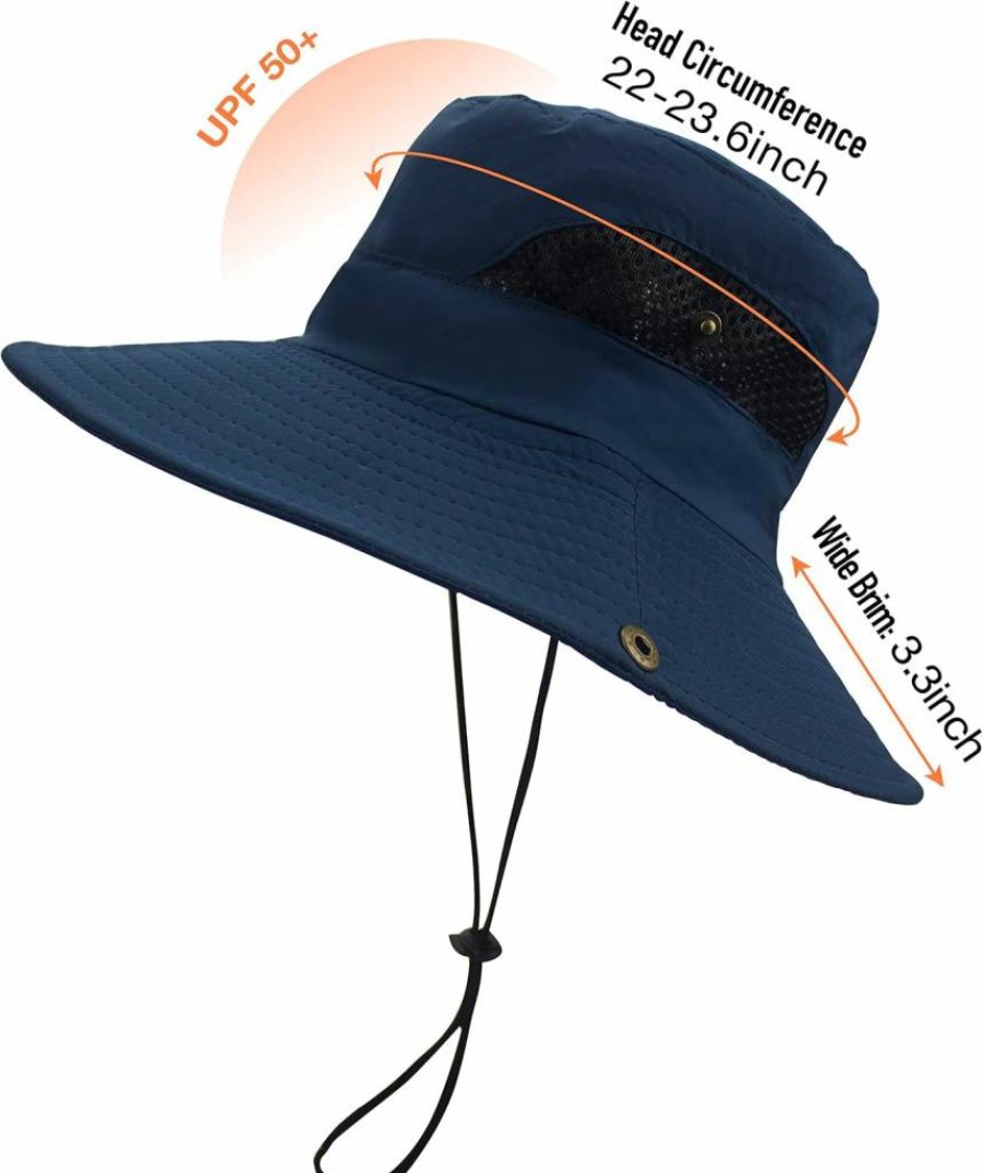Muryobao UPF50+ Men's Sun Hat Wide Brim Breathable Mesh Safari Cap Foldable Waterproof Boonie Fishing Hat for Outdoor Activities