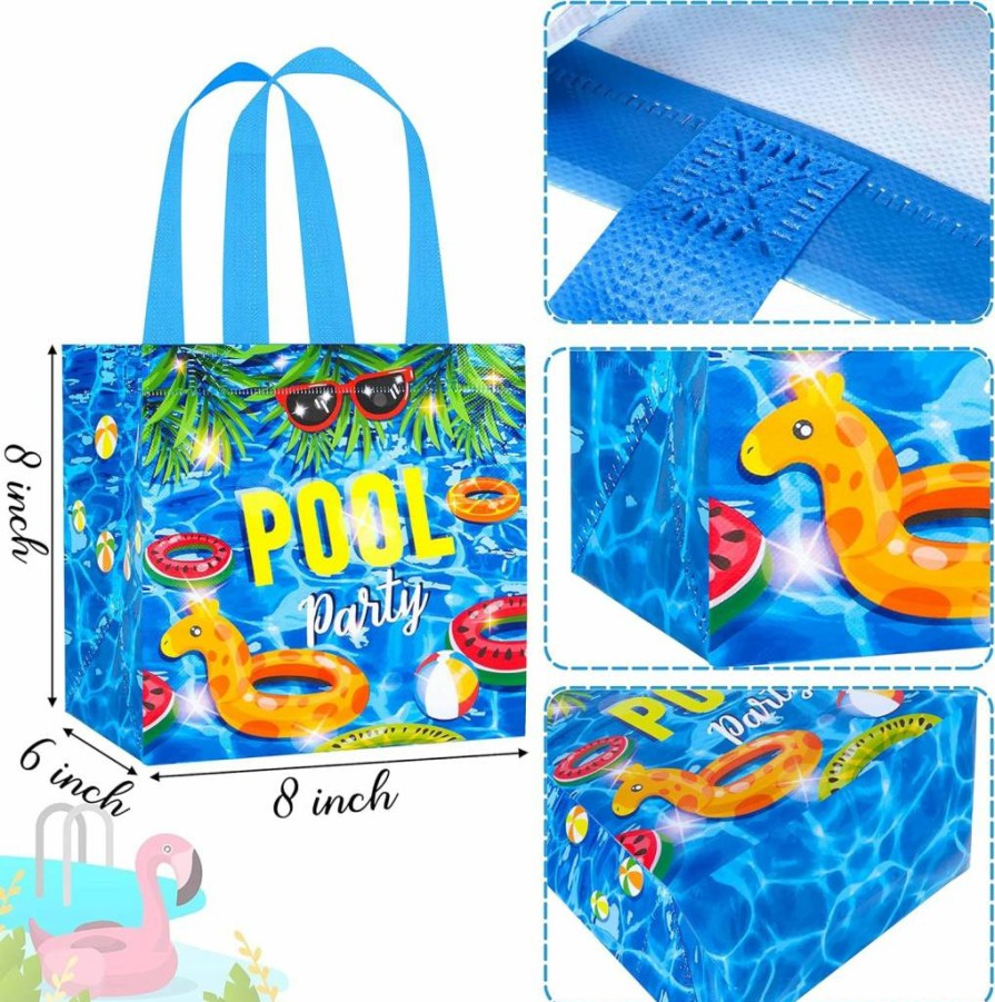 12Pcs Summer Pool Party Gift Bags with Handles - Beach Swimming Theme Non-Woven Treat Bags for Party Favors & Supplies by C L Cooper Life